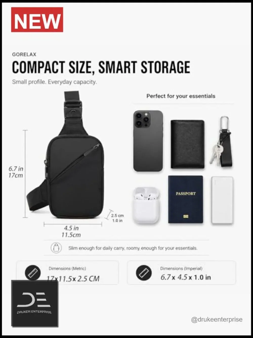 Ultra Compact Mini Sling Bag Water Resistant EDC Crossbody for Travel Running